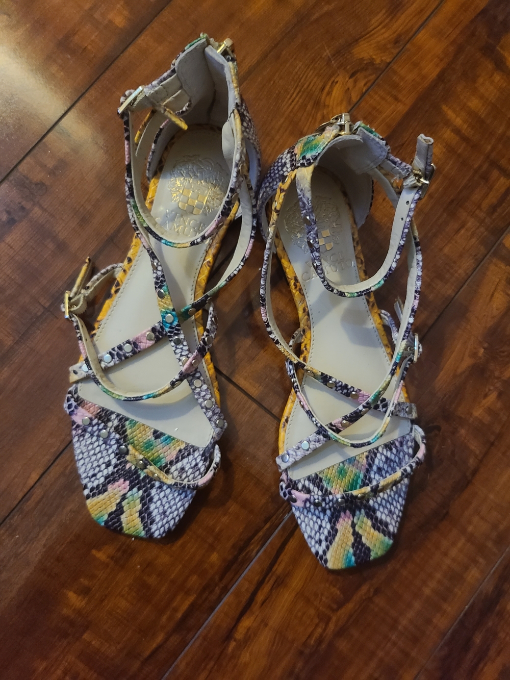 Vince Camuto Multicolor Snake-Print Strappy Sandals